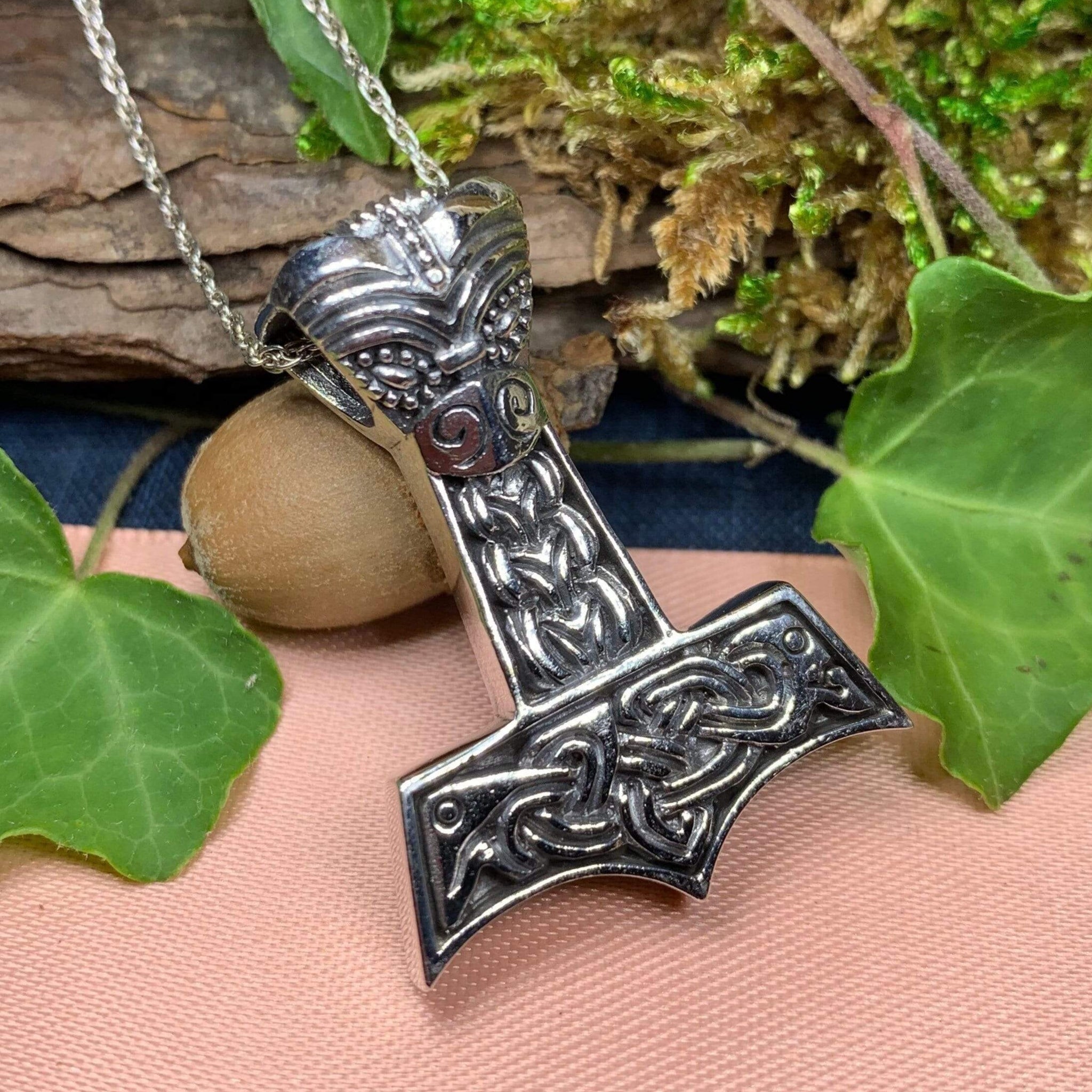 Thor's Hammer Necklace with Dragon Knots Sterling Silver - Northlord